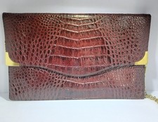 Vintage Clutch / Abendtasche in Krokodil-Optik – Weinrot & Gold