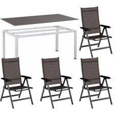 KETTLER Tisch CUBIC + KETTALUX PLUS schieferoptik + 4 Sessel BASE