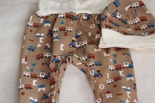 AUSVERKAUF-Babyset-Mütze-Pumphose-Jogginghose-Handmade-Gr 56-62-68-eisenbahn-neu