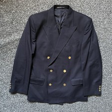 DAKS Blazer Herren 38R Navy Zweireiher Sakko Goldknöpfe Merinowolle