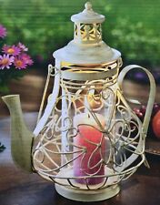 Laterne Windlicht Teekanne Kaffeekanne in weiss NEU aus Metall 28 cm