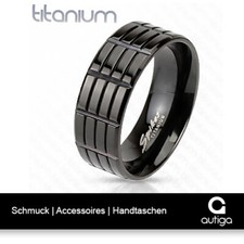 Ring Herren Damen Titan Titanium Rillen Schwarz Bandring Triple Grooved