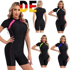 DE Damen Badeanzug mit Bein Reißverschluss Surfanzug Schwimmanzug Badebekleidung