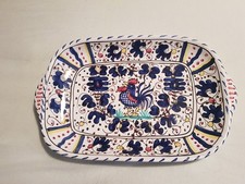 Deruta Keramik Dessertschale Schale Keramik blau Hahn Vintage Italien 32 X 20 cm