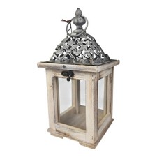 Laterne aus Holz, Metall und Glas 27cm natur braun Holzlaterne