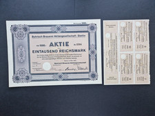 Bohrisch Brauerei  AG 1000 RM 19339 Stettin + Restkupons kein BARoV