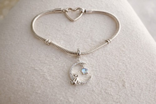 Silber charm anhänger - silber, katze