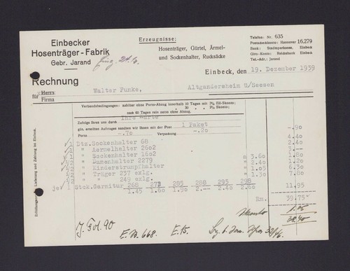 Einbeck rechnung 1939 - einbeck,,