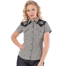 Steady Clothing Vintage Western Bluse Hemd Hemdbluse - Rockabilly Rose Schwarz