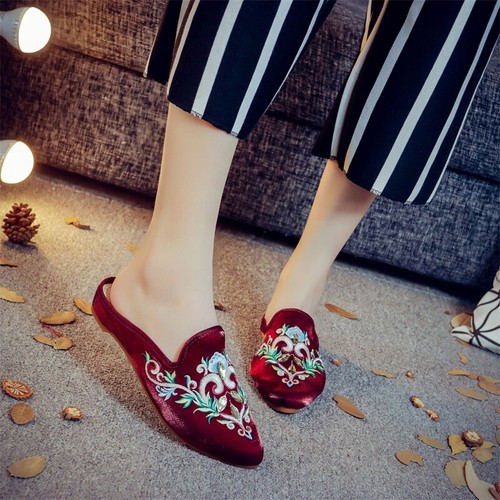 Damen samt blumen flache spitz - damen,
