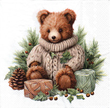4 lose Lunch Servietten Napkins  Teddybär mit Pullover Kollektion 2025