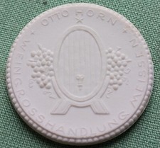 Medaille Meißen 1921, weiß. WEINFASS - WEINGROSSHANDLUNG OTTO HORN ca. 39mm