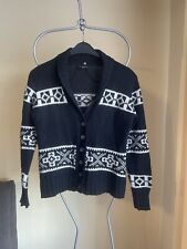 Strick jacke Norweger muster Wolle warm Gr. L schwarz weiss