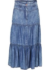 Stufenrock aus nachhaltigem Lyocell Gr. 40 Blau Denim Damen Midi Sommer-Rock Neu