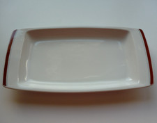 Servierplatte weiß braun, rechteckig 30 x 16 cm, Kahla Porzellan DDR Geschirr