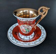 1973 Eisenberg Sammeltasse Mokka Mocca Gold Rot Szene Watteau Barock Wiener Stil