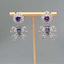 Stillvolle CZ Ohrringe mit violetter Schleife Damen Geschenk Neu