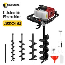 CONENTOOL Benzin Erdbohrer 52ccm 5,2 PS Pfahlbohrer Erdbohrgerät mit 3x Bohrer
