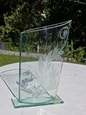 Glasvase unregelmäßig geschnitten oval rechteckiger Grundriss Blattmuster H:29cm