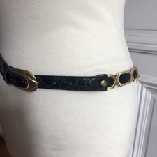 Gürtel Damen 85cm Dunkelblau Kroko-Fake Goldfarben.Metallverzierng