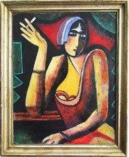 Ölgemälde Bardame mit Zigarette Neue Sachlichkeit Expressionismus 1920er Jahre