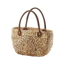 Korbtasche Einkaufstasche Flechttasche aus Wasserhyazinthe natur mit Ledergriffe