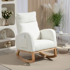 HOMCOM Schaukelstuhl, Schwingsessel, Armlehnsessel, Stillsessel Cremeweiß