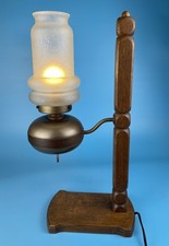 Temde Tischlampe, Stehlampe, Eiche, Messing, Glas, vintage