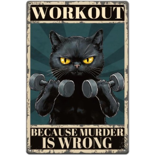 Metallschild katze fitness - metallschild,