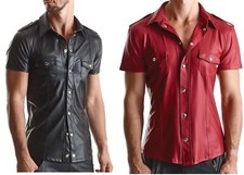 REGNES RFP KUNSTLEDER HEMD matt wetlook clubwear schwarz rot   6xl 7xl 8xl