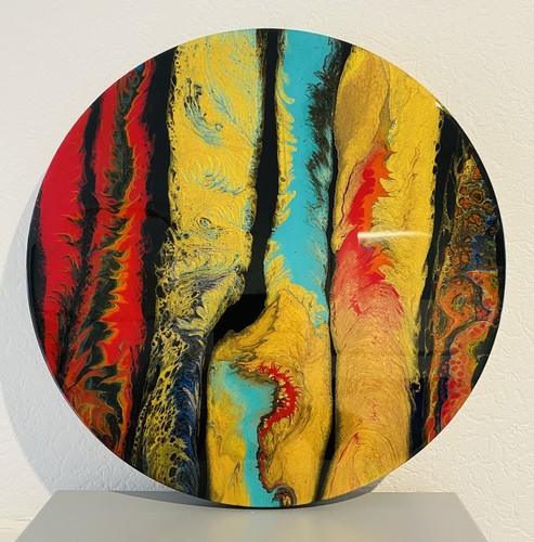 Acryl pouring auf holz 40cm - pouring,
