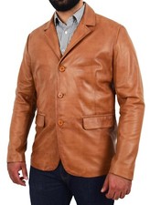 Herren Leder Blazer Cognac