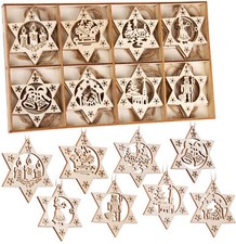 24 Holz Anhänger Sterne Weihnachten 6 cm Christbaumschmuck Deko Ornamente Natur