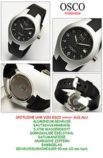 OSCO Unisex Armbanduhr Aluminuim Karbon Zifferblatt schwarzes Band neu