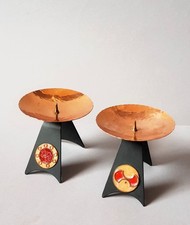 Vintage - 2 Kerzenhalter Leuchter - Kupfer Emaille Schmiedeeisen -um 1970 - DDR