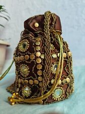 KUNST HANDGEFERTIGTE INDISCHE ETHNISCHE CLUTCH SEIDE POTLI BATWA BEUTEL TASCHE HANDTASCHE PERLENARBEITEN LESEN