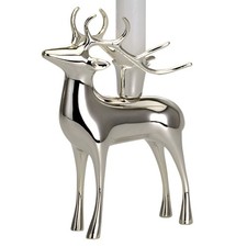 Kerzenhalter versilbert Kerzenständer 1 Stabkerze - Deko-Figur Rentier 11.5 cm