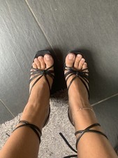 Schnür Pumps Zehentrenner Damen Sommer 39 UK 6 schwarz Leder Stilettos