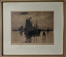 Orig radierung kanalschiffe - orig.radierung,