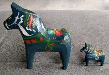 2 Dala Pferde H. 10 cm H. 4,5 cm  G. A. Olsson vintage DALARNA Schweden Pferde 