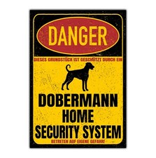 Dobermann unkupiert Dobi Dobie Dog Schild Danger Security System Türschild Hunde