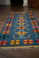 Blaue Webteppich, Handgewebter aus Bolivien, Inka traditionelle Muster 