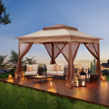 3,3x3,3m Pavillon Wasserdicht Doppeldach Faltbar Gartenzelt mit Moskitonetz DE