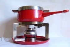 MONO FONDUE SET FEURZANGENBOWLE ROT TEAK GRIFFE 70ER JAHRE MIDCENTURY DESIGN