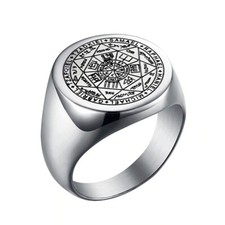 Edelstahl Ring Massiv Siegel sieben Erzengel Siegelring Rund Silber Damen Herren