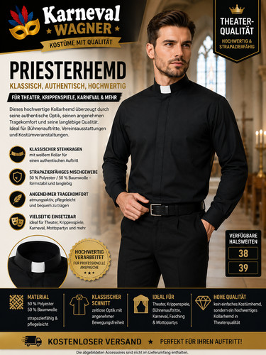 Priesterhemd schwarz halsweite - priesterhemd,