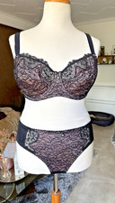 BH-Set: Bügel-BH mit String-Tanga, 95D, 42/44, Ulla Popken Schwarz Rosé NEU