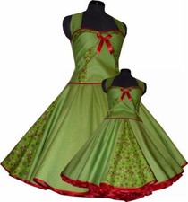 Petticoatkleid grün weiße Punkte rote  Blumen Tanzkleid 50er Mode Vintage