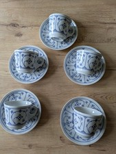 Jäger Eisenberg Indisch Blau Strohblume  5 x Tasse mit Untertasse Gedeck 10 tlg