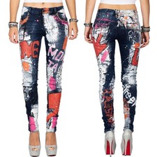Cipo & Baxx Damen Jeans Hose Bunt Auffällig Schriftzüge Dope Streetwear Trousers